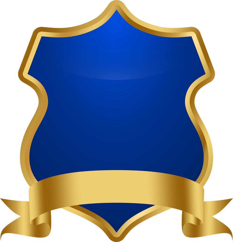 Shield emblem with ribbon blue dark and golden border